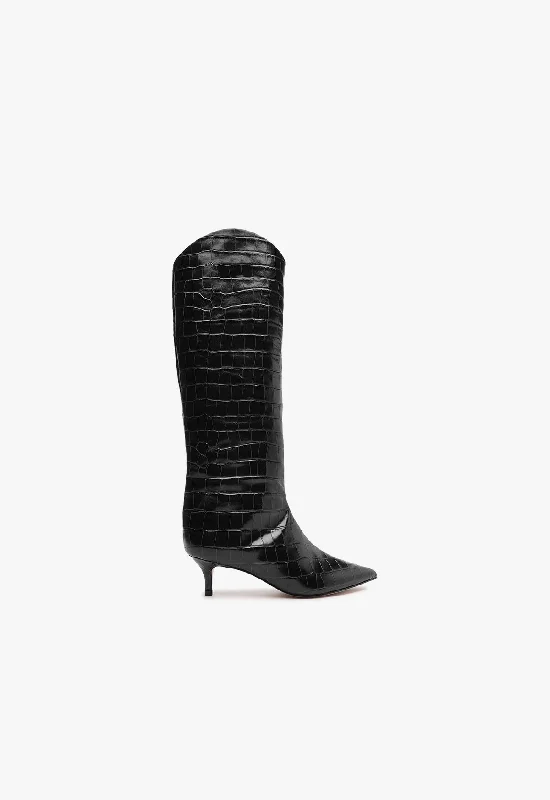 Maryana Lo Crocodile-Embossed Leather Boot