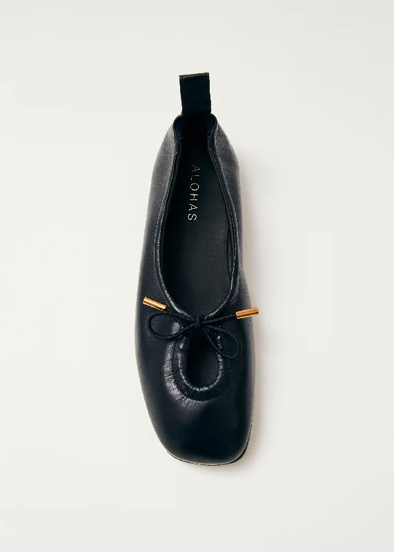 Rosalind Black Leather Ballet Flats