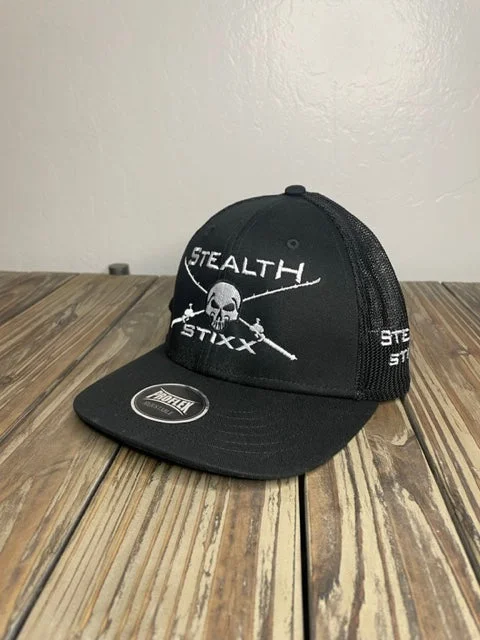 glow-in-the-dark topwater lures Black on Black Mesh Deluxe Trucker Hat - White Logo