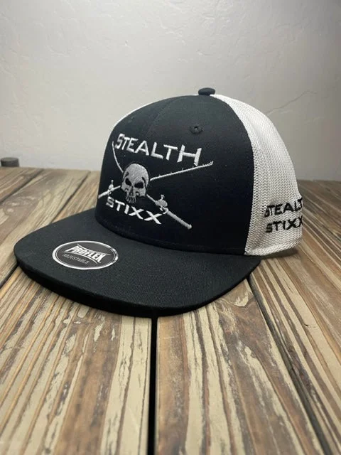top-rated surface poppers for bass Black on White Mesh Deluxe Trucker Hat with White Logo