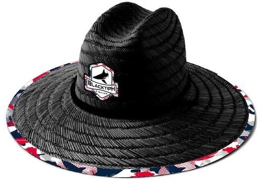 top-rated fishing coolers BlacktipH Straw Hat - Red White and Blue Shark Camo- Black