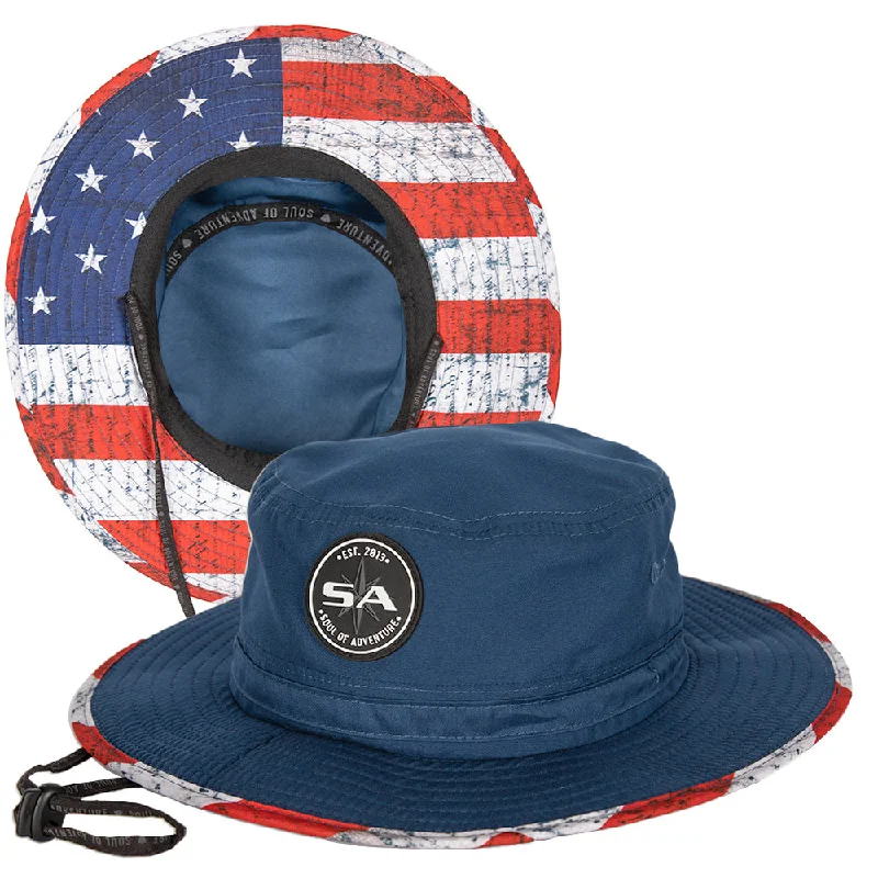 winter ice fishing gear Bucket Hat | American Flag | Navy 2.0