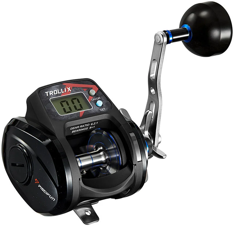 ice fishing reels small size Piscifun® Trollix LCD Line Counter Digital Reel, 6.2:1 Trolling Fishing Reel