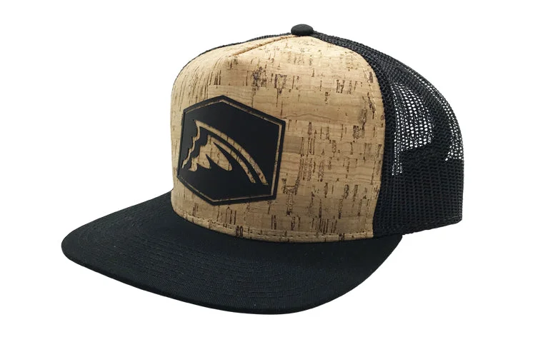 deep sea fishing accessories cheap Fin Crest Logo Cork Trucker Cap (Flat Bill)