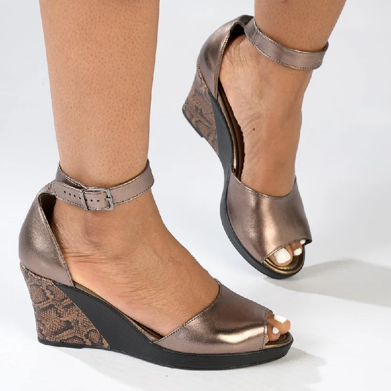 Stylish Sports Boots Froggie Merisa Leather Peep Toe Wedge - Lead
