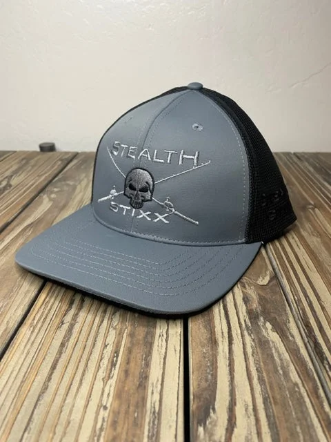 top-rated UV-resistant fishing hats Grey on Black Mesh Trucker Hat - Grey Logo