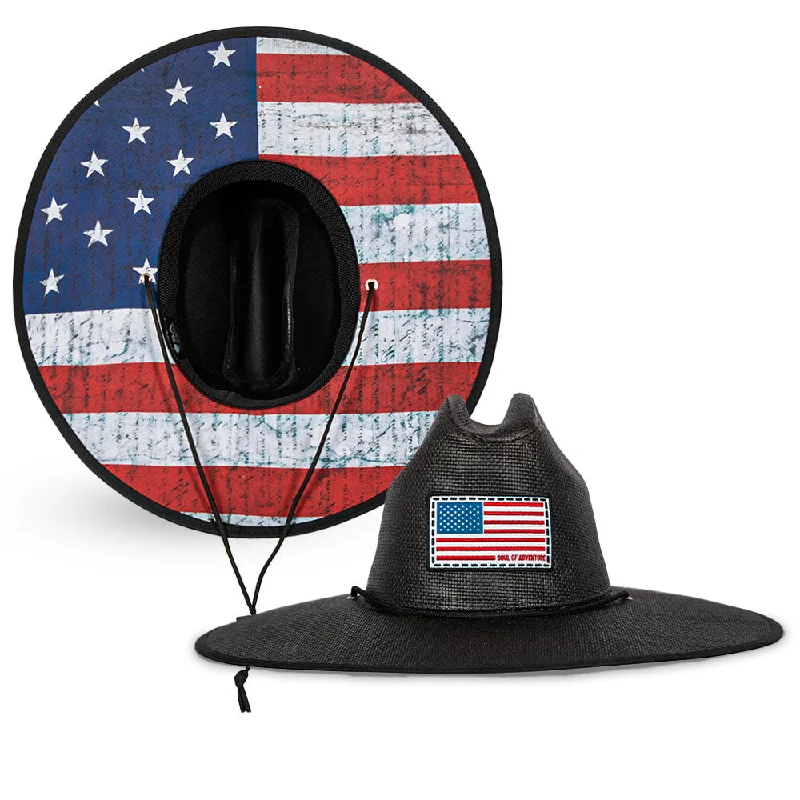 big game fishing hooks heavy duty Keys Straw Hat | American Flag | Black