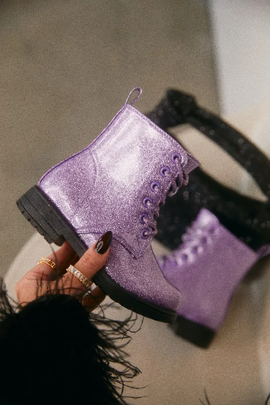 Mini Attitude Kids Glitter Lace Up Combat Boots - Purple