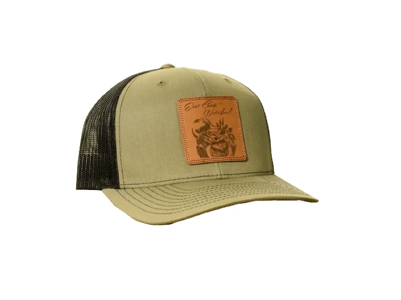 portable ice fishing shelters Pintail Leather Patch Trucker Hat | ECW