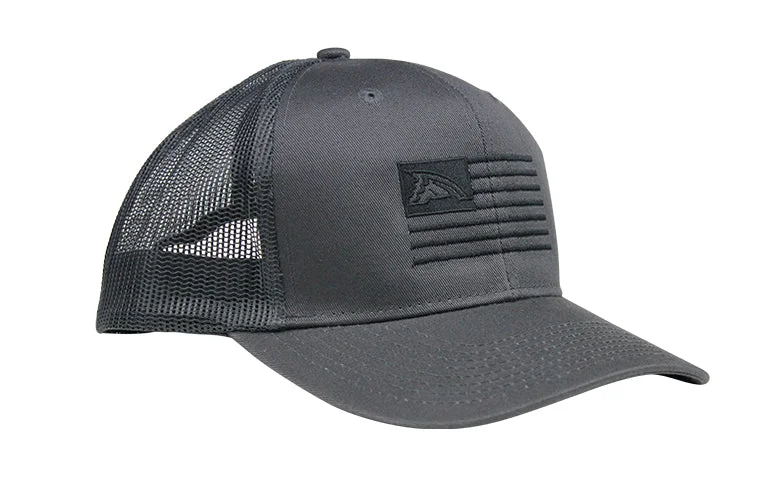 bass fishing worms bulk Solid Charcoal Flag Mesh Trucker Hat