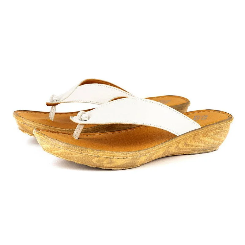 Tsonga Isanya Leather Thong Wedge - White Cayak