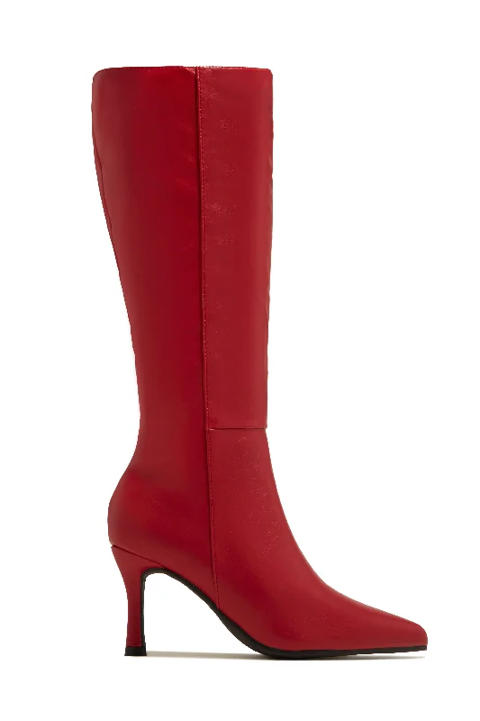 Lightweight Running Shoes Zama Knee High Heel Boots - Red