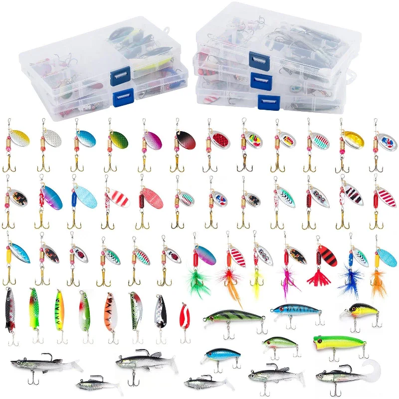 saltwater-resistant fishing pliers Dr.Fish 60pcs Spinners Spoons Hardbaits Kit