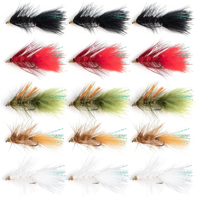 snap swivels for quick lure changes Dr.Fish 15pcs Wooly Bugger Flies 0.4g