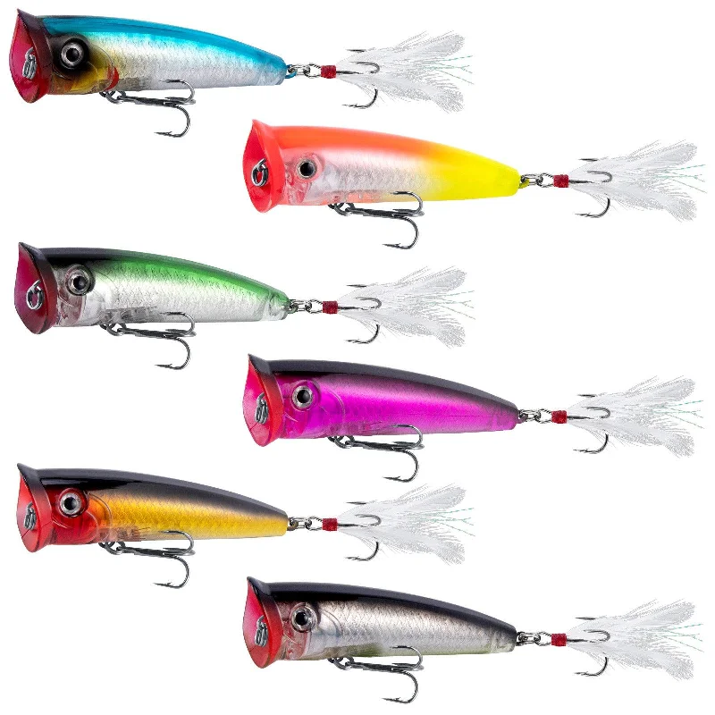 top-rated popper lures Dr.Fish 6pcs Topwater Popper Lures 2.95" 3/8oz