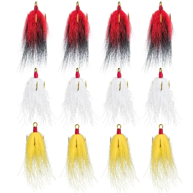 waterproof fishing backpacks sale Dr.Fish 12pcs Feather Treble Hooks