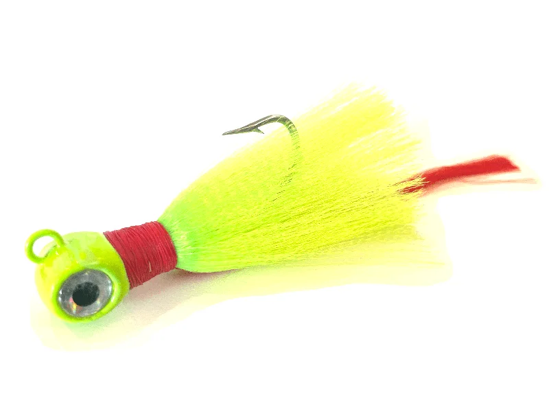 collapsible fishing buckets leakproof Chartreuse & Red Flair Hawk Snook Jig