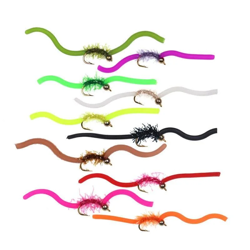 floating wading nets for fly fishing Dr.Fish 10pcs Squirmy Wormy Flies