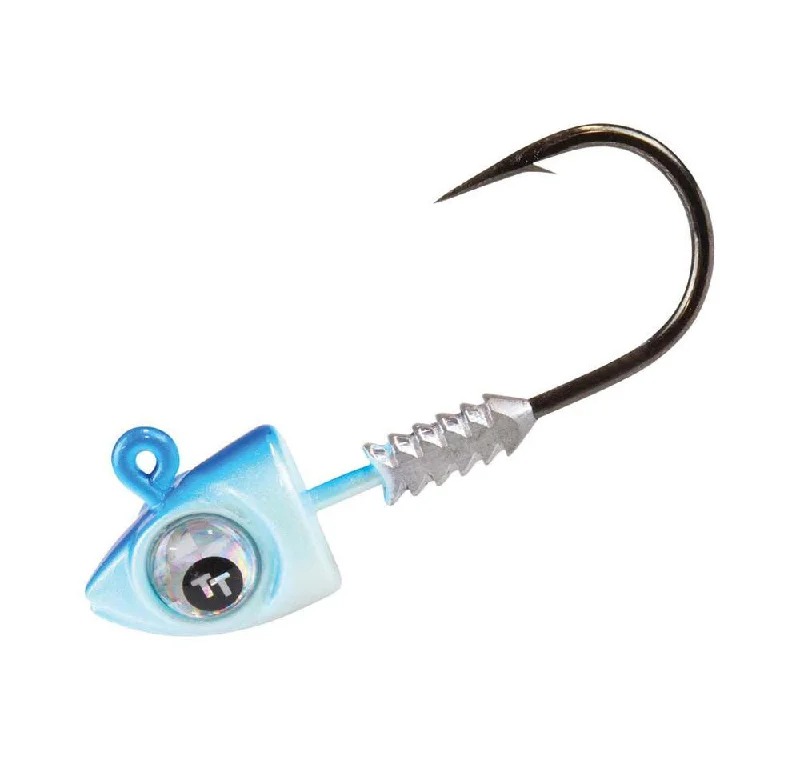 heavy-duty bank fishing rod holders TT Big EyeZ Jig Heads Pearl/Blue Silver Eyez
